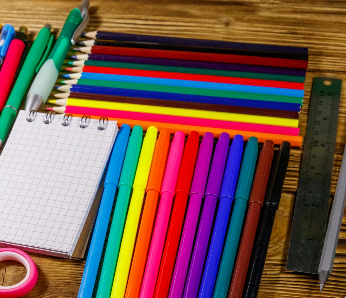 School supplies with ruler and notebook